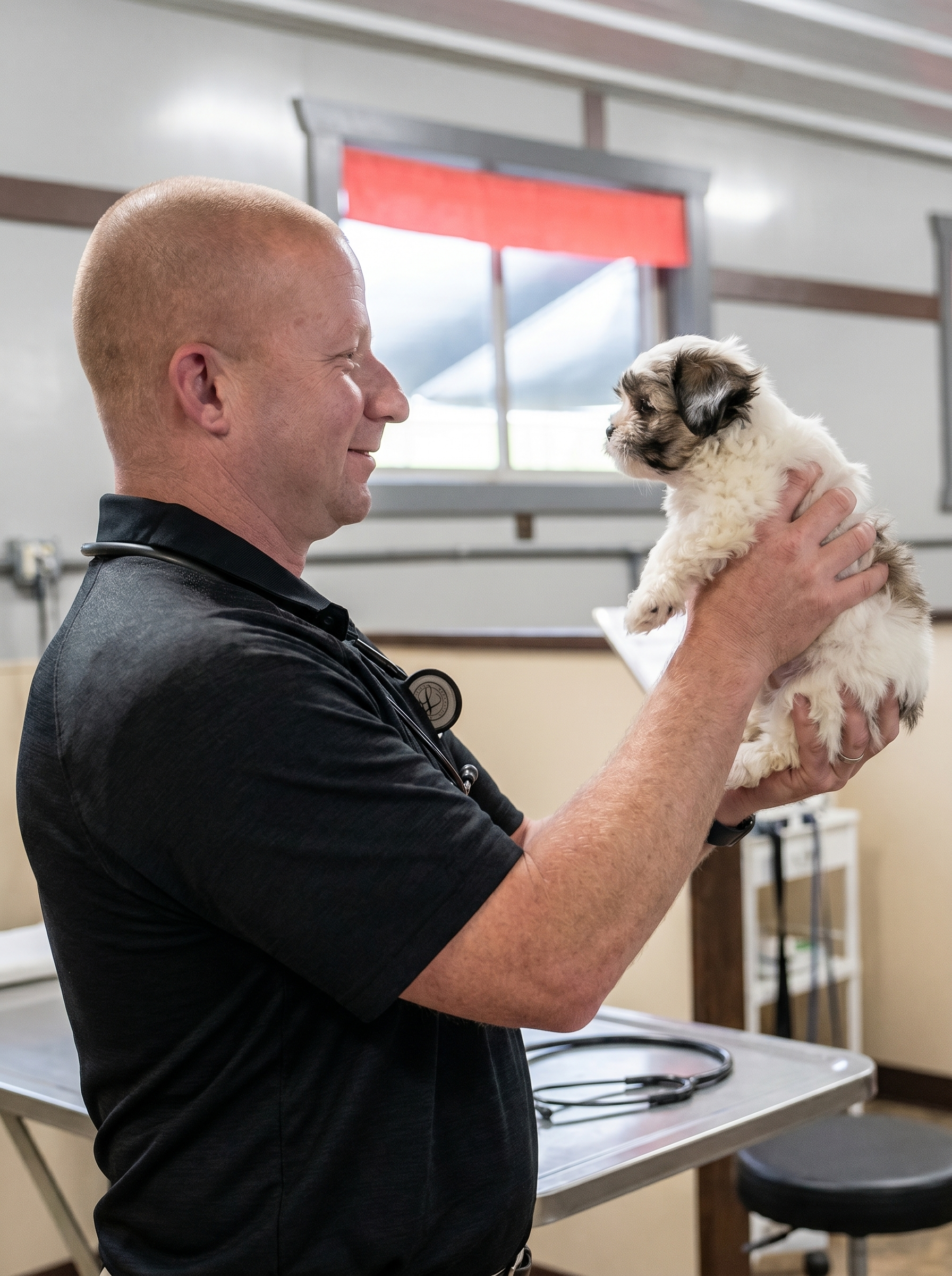 Licensed veterinarian conducting independent medical evaluation for a Florida Fur Babies breeder